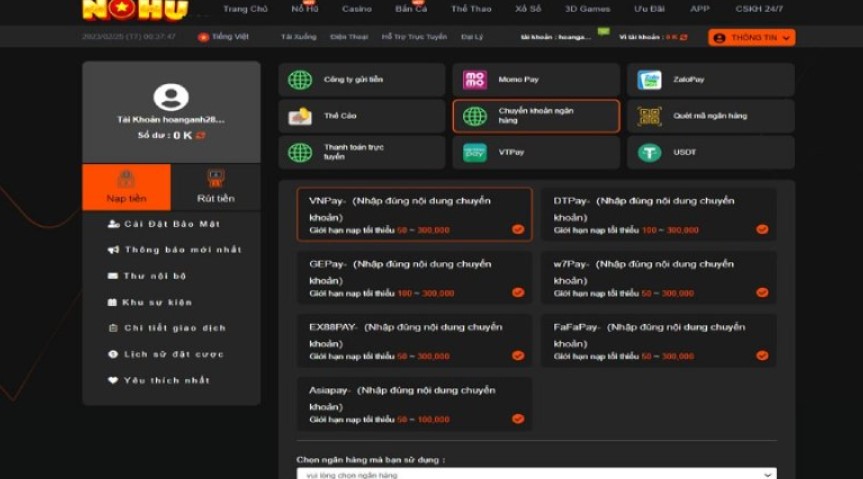 Hướng dẫn cụ thể cách nạp tiền Nohu90 chuẩn xác nhất